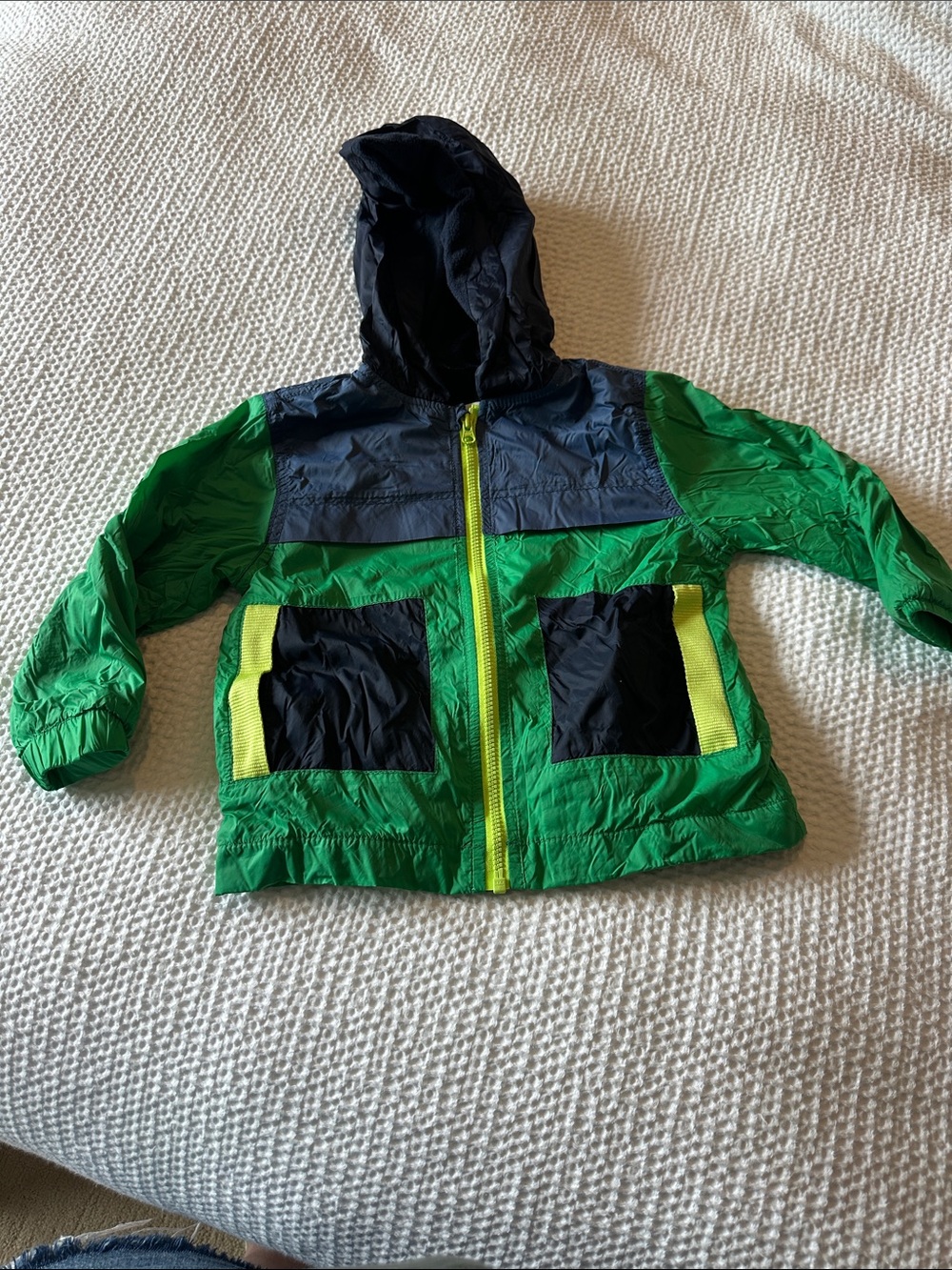 Gymboree Green Hooded Windbreaker with Black & Yellow Accents